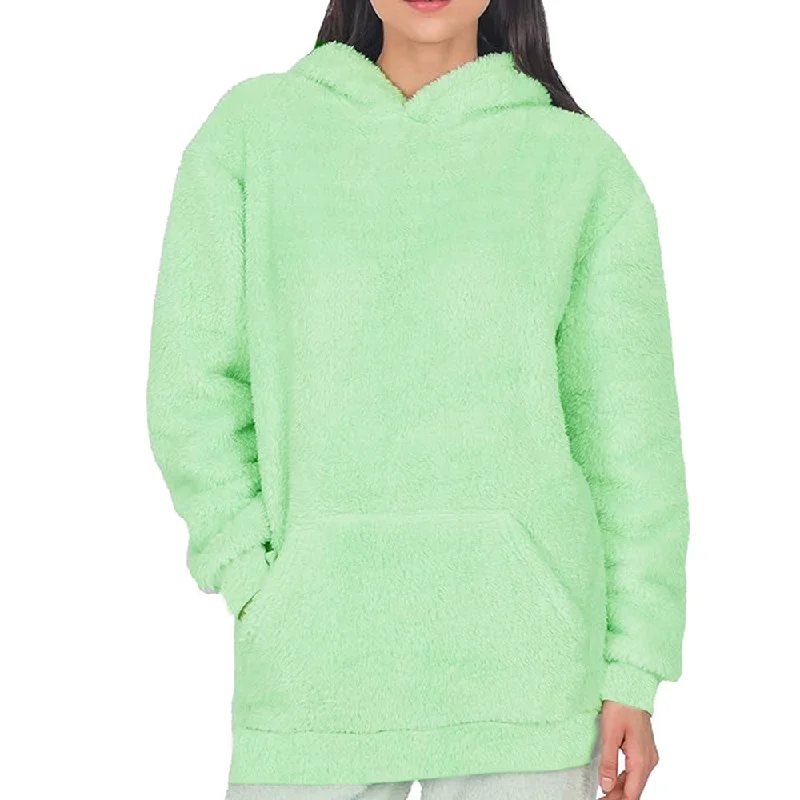 ZR Kangroo Pocket Sea Green Furr Hoodie 12301