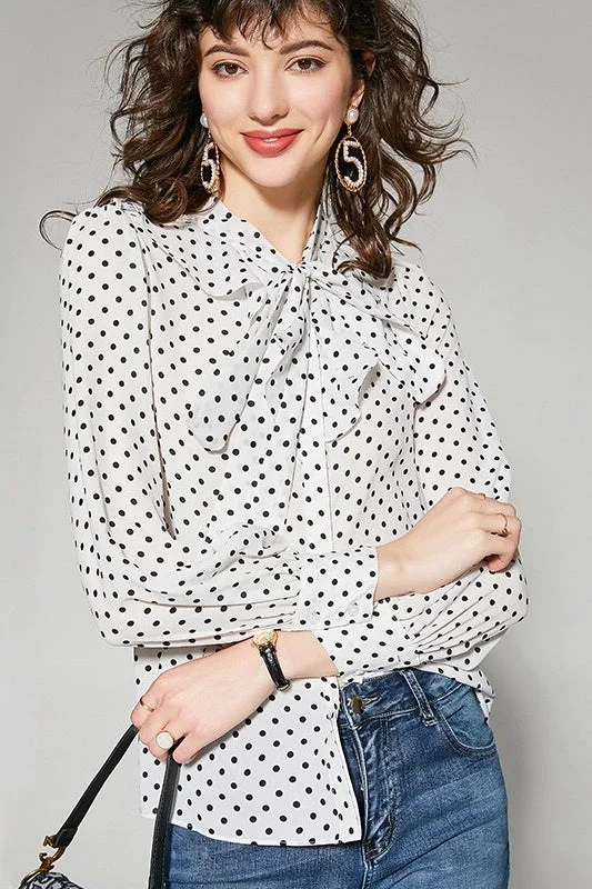 Chiffon Dot Blouse W/ Tie Refined Women's 