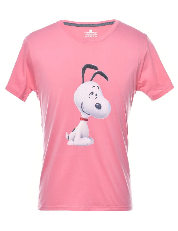 Pale Pink Snoopy Cartoon T-shirt - M Trendy Women's 