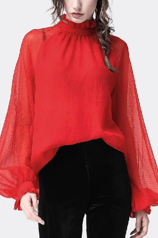 Red Batwing Sleeve Blouse Rugged Women's Outdoor 