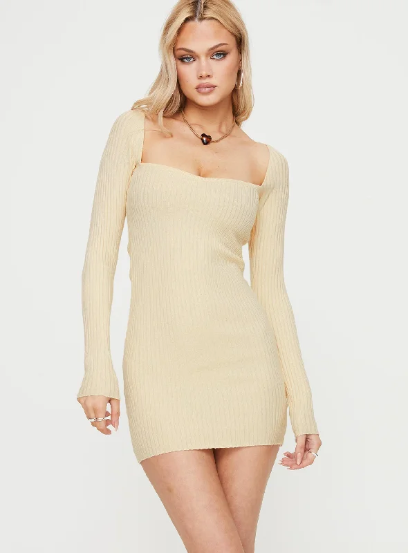 Mavins Long Sleeve Mini Dress Cream Laid - back Women's Style