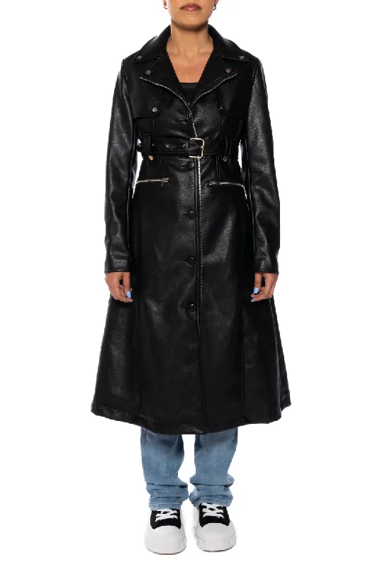 BUTTERCUP BLACK MOTO TRENCH JACKET Refined Women's Classic 