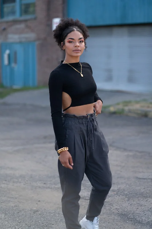 Stone washed paperbag waisted pants Streetwear Style for 