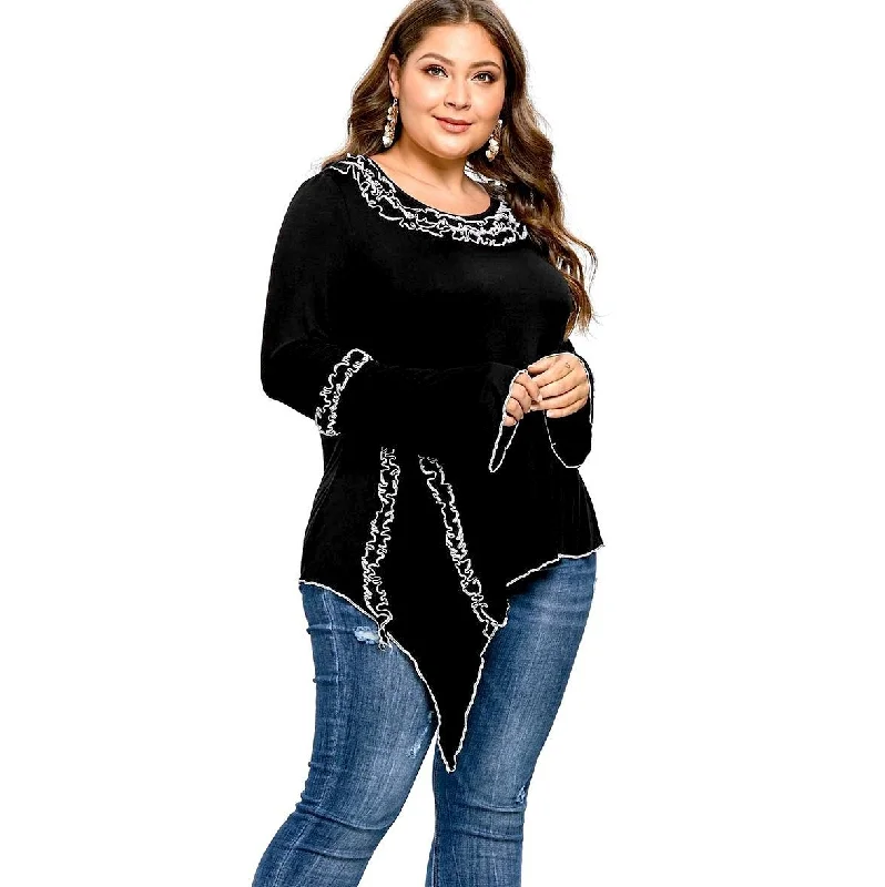 ANALUKE Ruffled Regular Long Sleeve T-Shirt