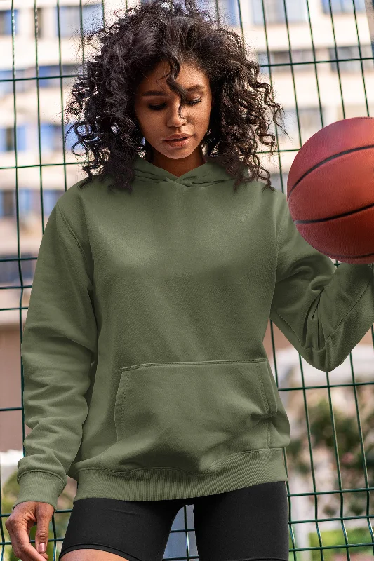 Basic Olive Green Winter Hoodies Traditional Women's 