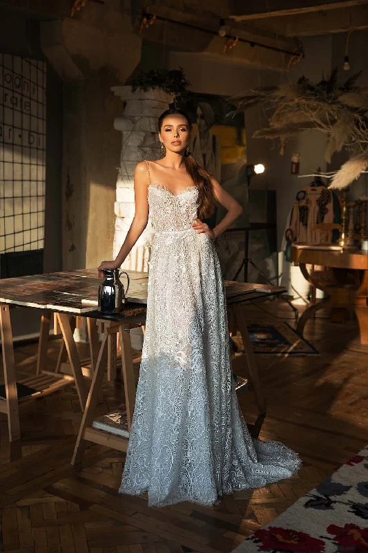 Made to Order #Adelaida - Shoestring Strap, Sweetheart Neckline Natural Waist A-Line Lace Bridal Gown Refined Women's Classic 