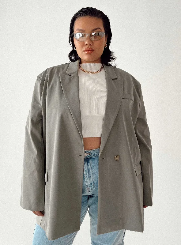 Codi Oversized Blazer Grey Curve Classic Women's Tweed
