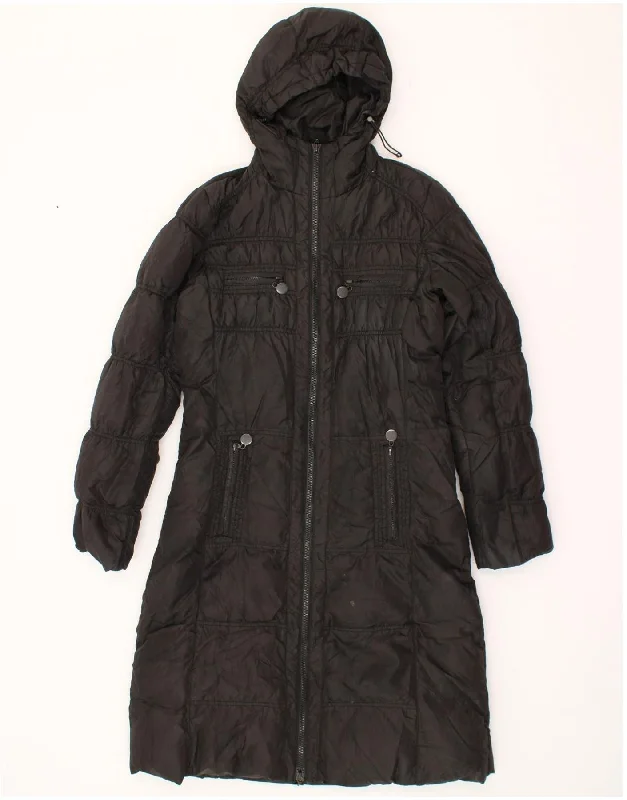 BENETTON Womens Hooded Padded Coat IT 42 Medium Black Polyester Earthy Women's 
