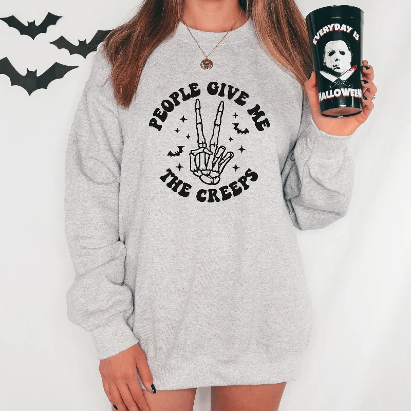 People Give Me The Creeps Halloween Crewneck Sweatshirt - Cozy Hoodie for October *UNISEX FIT* Sleek Women's Metallic People Give Me The Creeps Halloween Crewneck Sweatshirt - Cozy Hoodie for October *UNISEX FIT* Sleek Women's Metallic