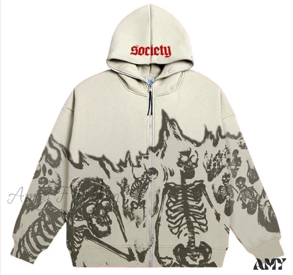 Amy Fashion - Vintage Printed Zip Up Hoodie Trendy Women's 