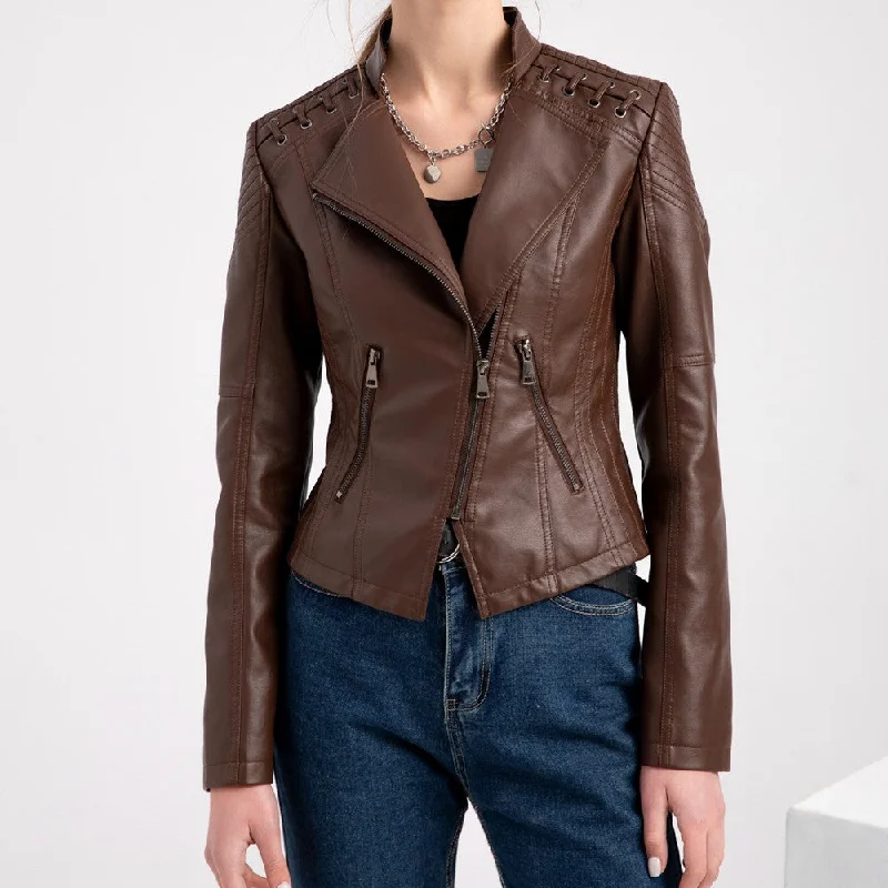 Slim Fit Thin Leather Coat Women's Motorcycle Clothing Athletic Women's High - 
