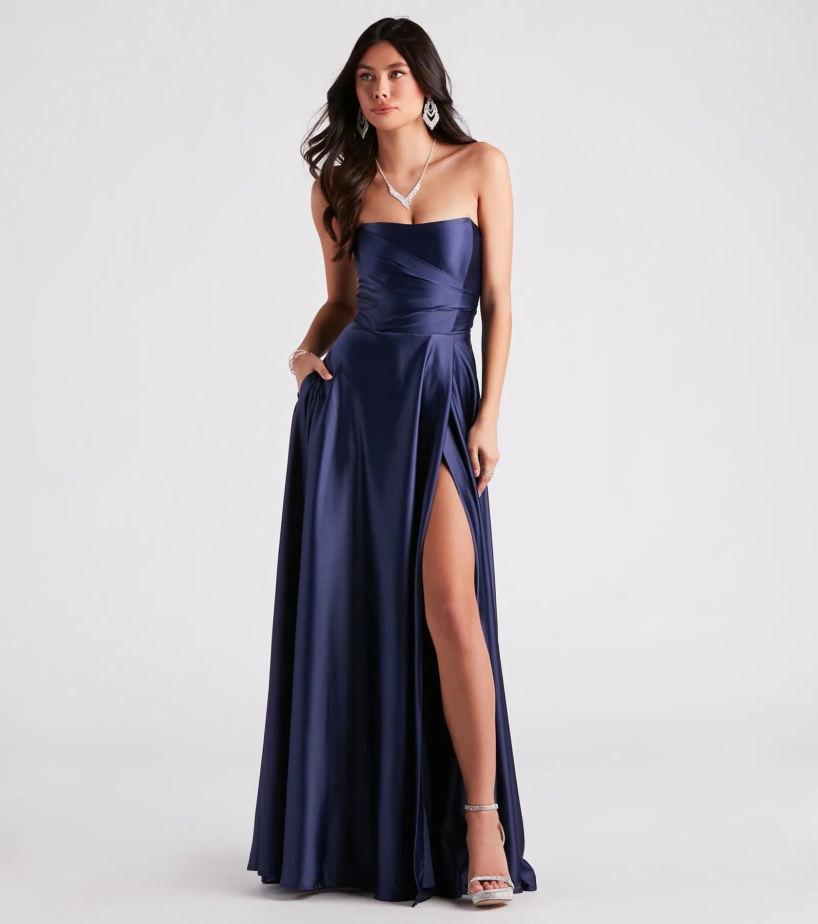 Briana Formal Satin Strapless A-Line Dress Practical Women's Quick - dry