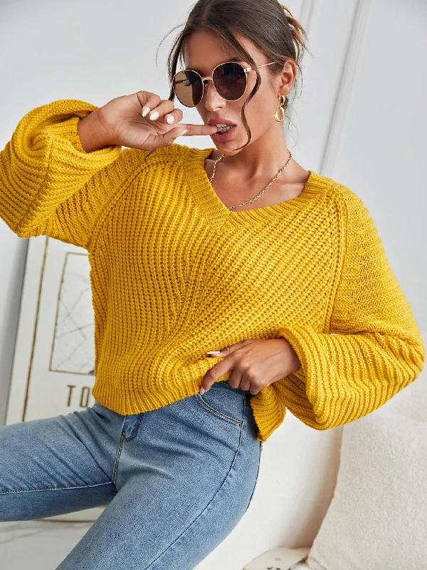 Fashionable Plain Long Sleeve V Neck Regular Women Sweater Artistic Women's Avant - 