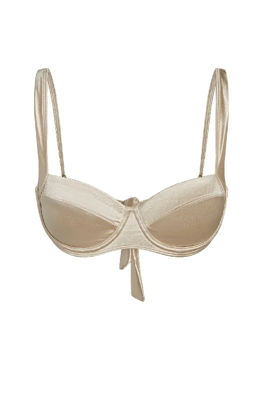 Sorrento Top - Champagne Shiny Jersey Bold Women's Statement