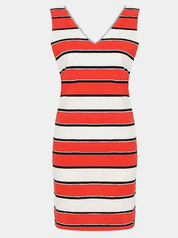 Wholesale V-Neck Stripe Sleeveless Mini Dress Classic Women's Pin - striped