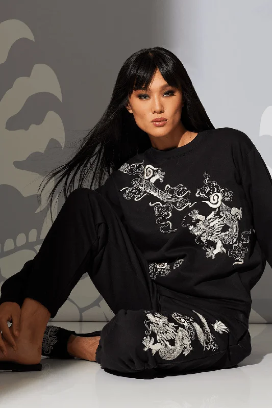 Dragon French Terry Embroidered Unisex Sweater Dynamic Women's Moto