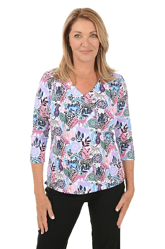 Floral Safari UPF50+ V-Neck Top Modern Women's Tech