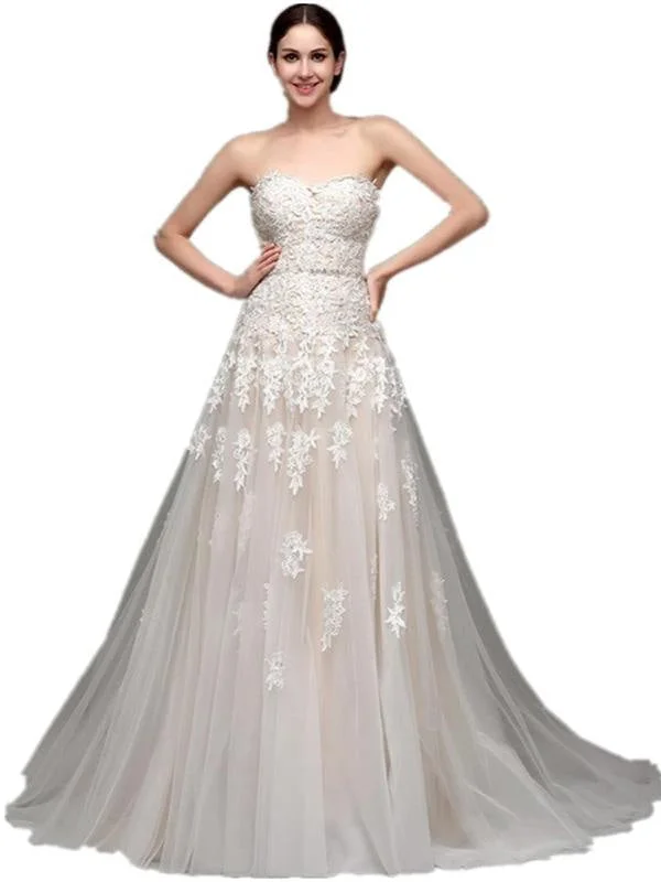 Cheap Sweetheart Lace Appliques A-Line Wedding Dresses British Gentlewoman Style