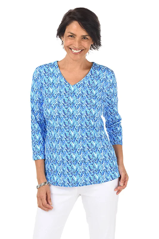 Blue Chevron Classic UPF50+ V-Neck Top European