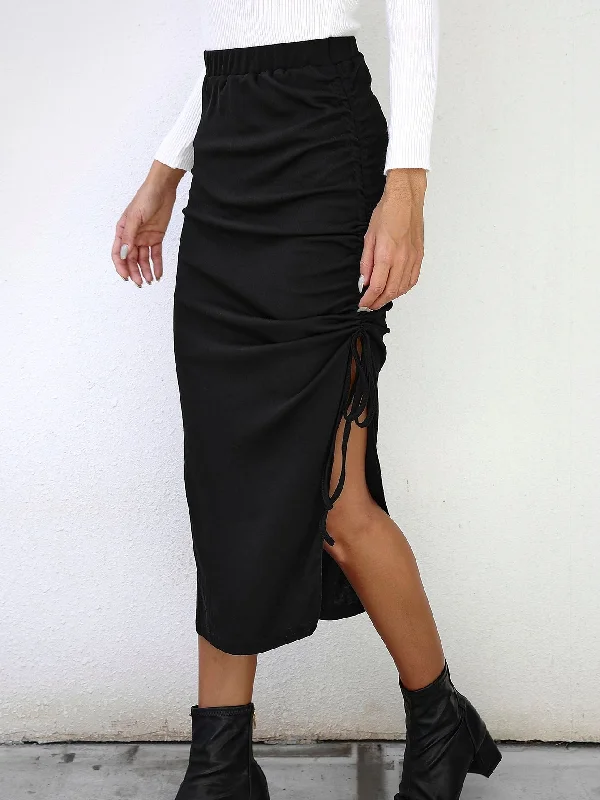 Casual Plain Split Thigh High Waist Long Women Skirts Cool Women's Skate