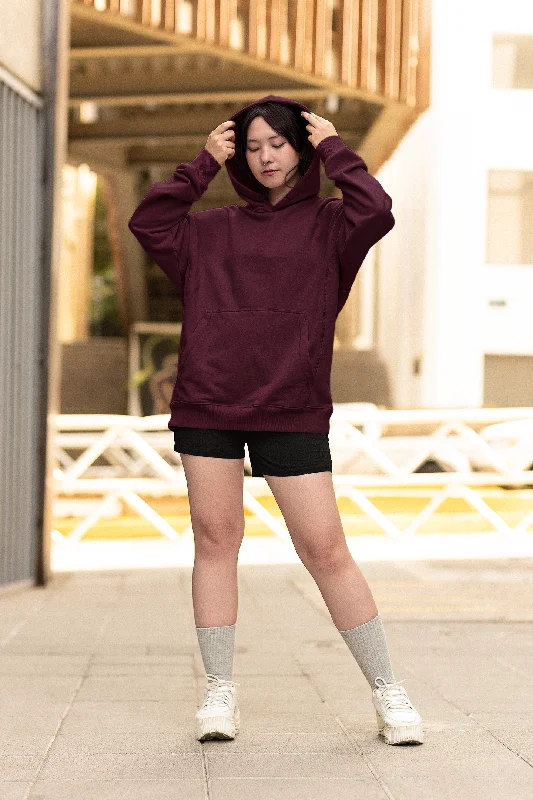 Basic Maroon Winter Hoodies Casual Women's Japanese 