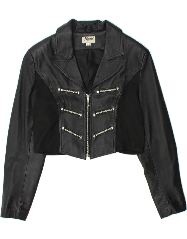 YUPPIE Womens Biker Jacket UK 10 Small Black Polyester Minimalist Women's Casual