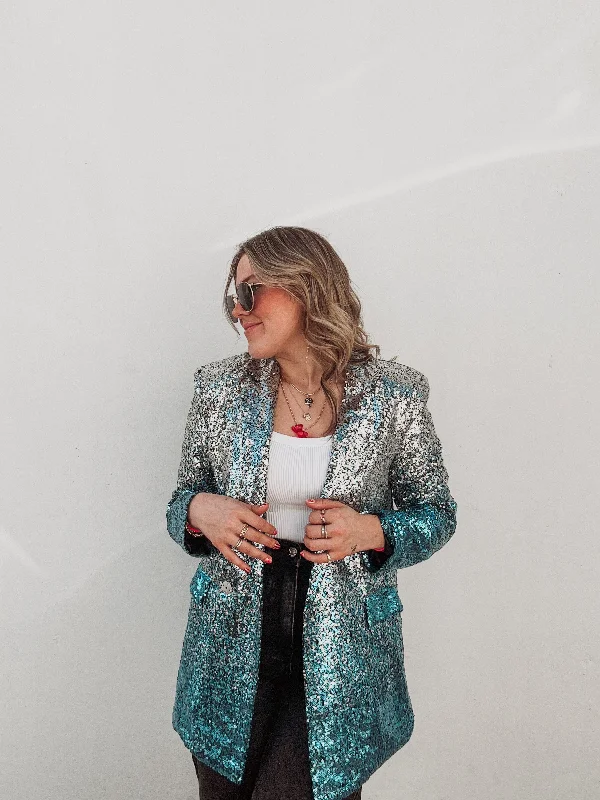 Silver & Blue Ombré Sequin Blazer