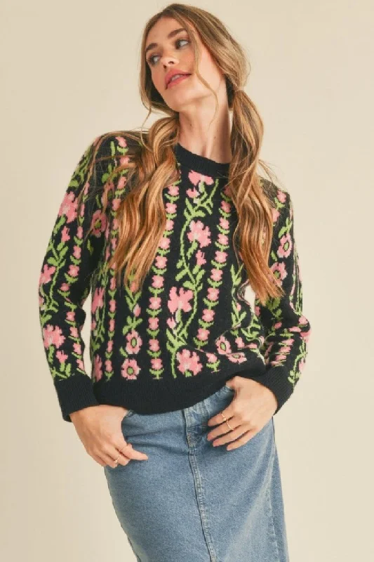 Floral Knit Sweater Top Youthful Women's Anime - inspired