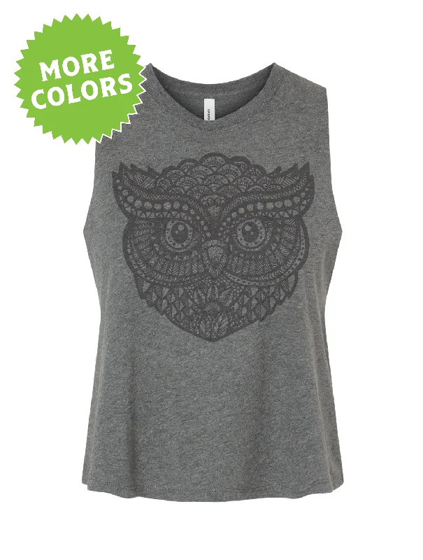 Zentangle Owl · Cropped Tank · Tonal