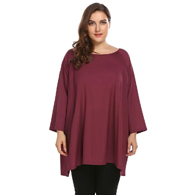 ANLUKE Loose Tunic Pullovers Long Sleeve T-shirt Hip Women's Retro
