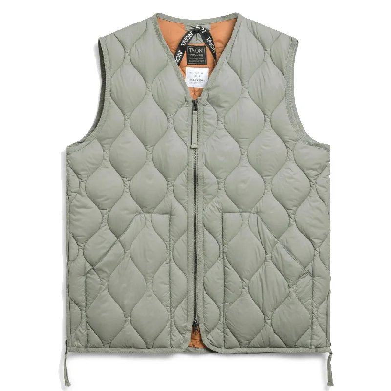 Taion Womens Military Soft Shell V Neck W-Zip Down Vest Dark Sage Green Minimalist Women's Casual