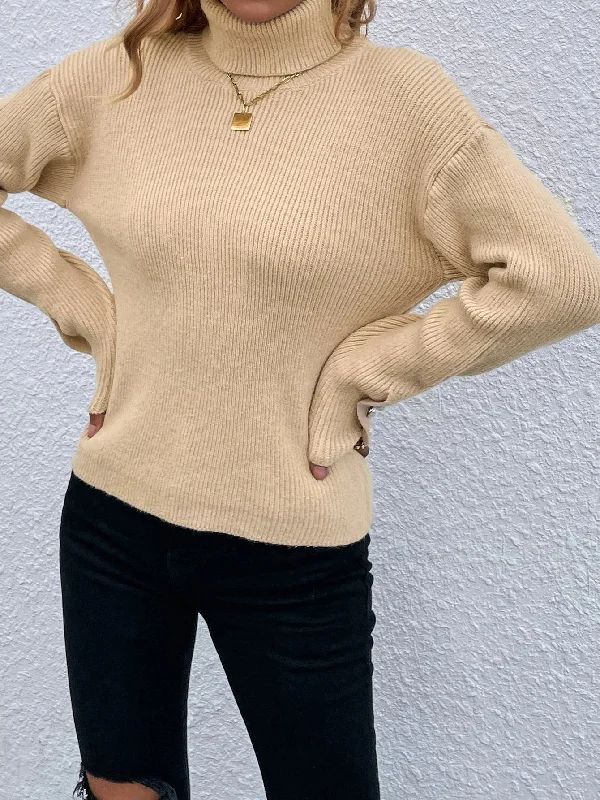 Casual Plain Pearls Long Sleeve High Neck Regular Women Sweater Polished Women's Silk