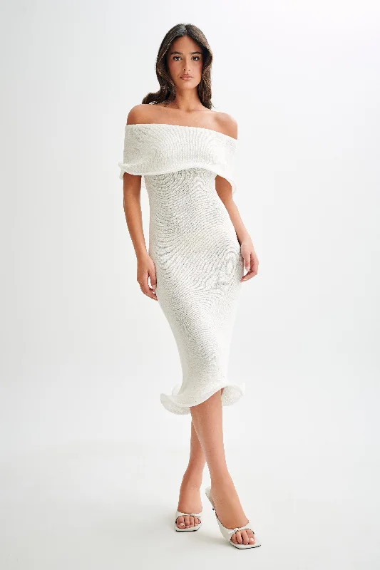 Molly Off Shoulder Knit Midi Dress - Ivory performance