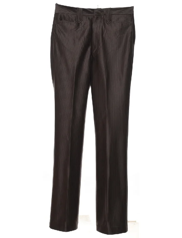 1970s Dark Brown Western Stripe Suit Trousers - W30 L32 Bohemian Women's Free