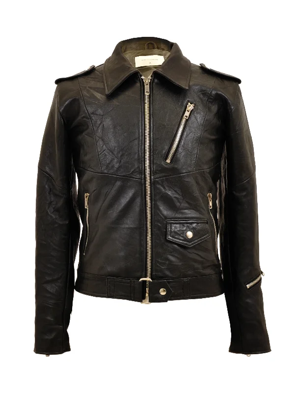 100% Recycled Leather Biker Jackets Classic Women's Pin - striped