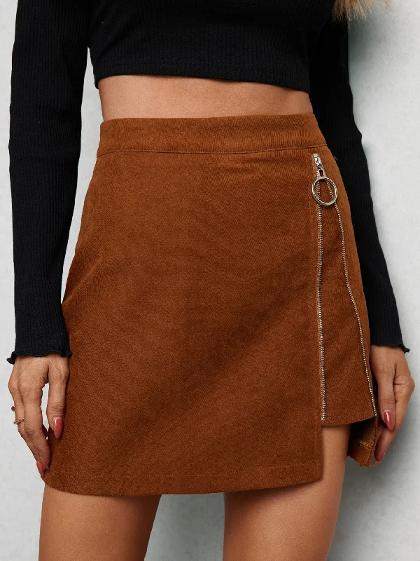 Casual Plain Zipper High Waist Short Women Skirts Casual Women's Japanese 