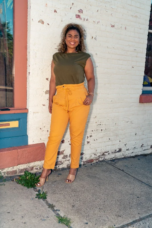 Stone washed paperbag waisted pants Preppy Women's College