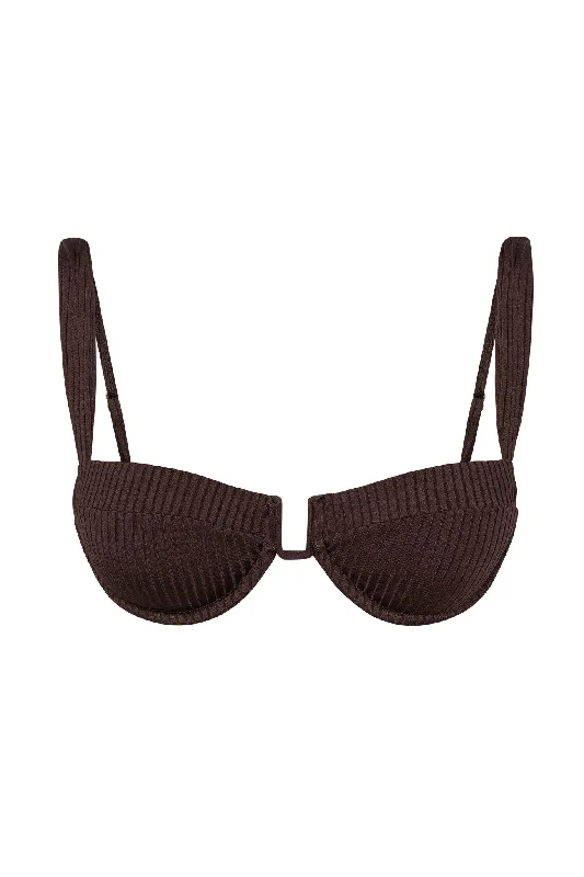 Cala Roja Top - Espresso Wide Rib Polished Women's Silk