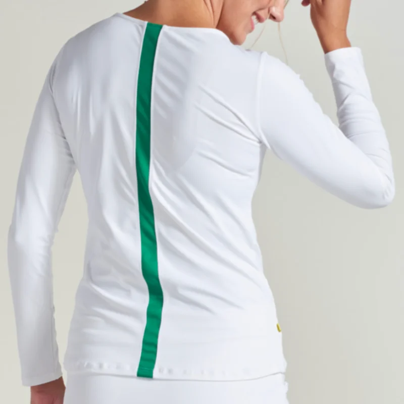 L'Oeuf Poché L/S Crewneck Top - White/Green Stripe Hip Women's Urban