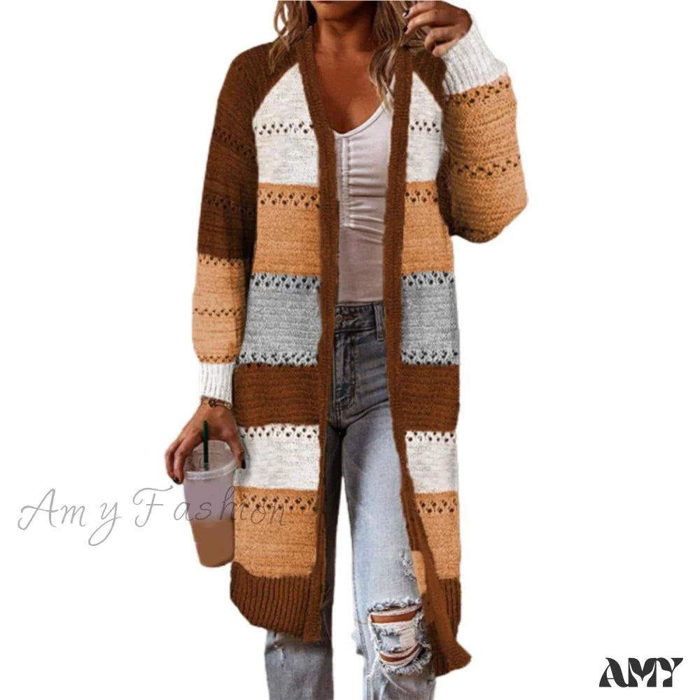 Amy Fashion - Women Cardigan Striped Comfy Patchwork Polyester Sweater Feminine Women's Soft Amy Fashion - Women Cardigan Striped Comfy Patchwork Polyester Sweater Feminine Women's Soft
