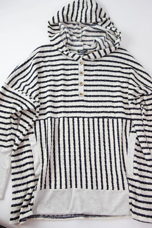 Amalia Stripe Contrast Hoodie, Cream/Black | Extended Sizes garde