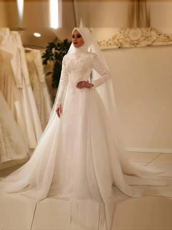 Modest Long Sleeves High Neck A-line Wedding Dresses Artistic Women's Avant - 