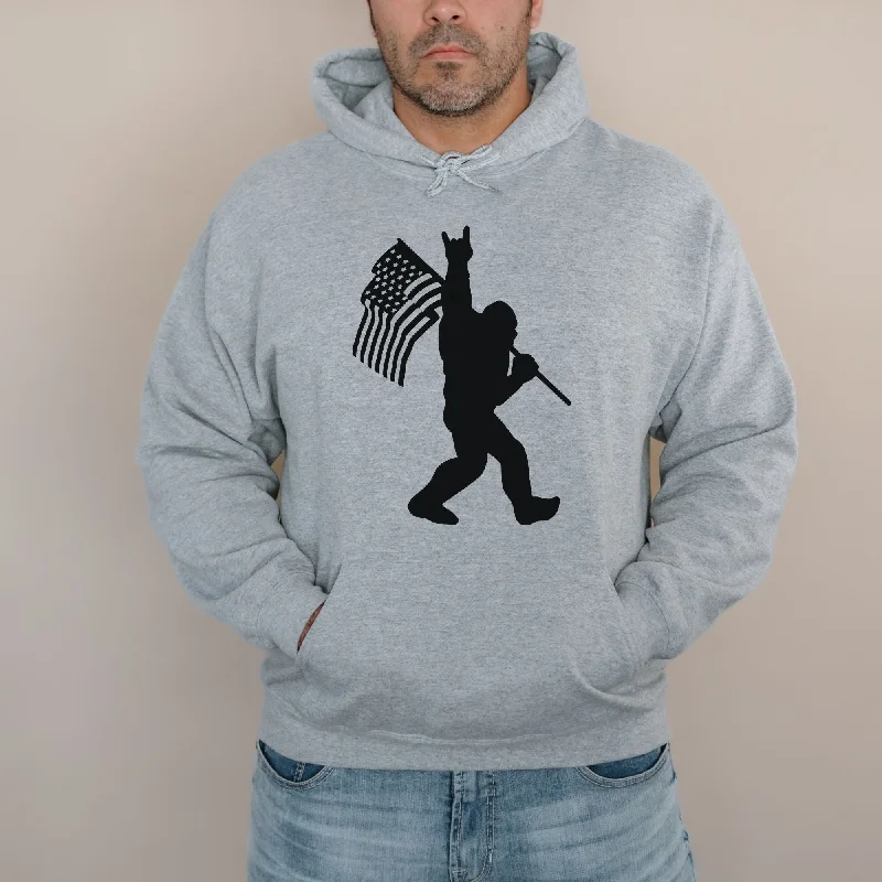 Patriotic Bigfoot Sweatshirt - Sasquatch Carrying American Flag Hoodie *UNISEX FIT* Classic Women's Tweed Patriotic Bigfoot Sweatshirt - Sasquatch Carrying American Flag Hoodie *UNISEX FIT* Classic Women's Tweed