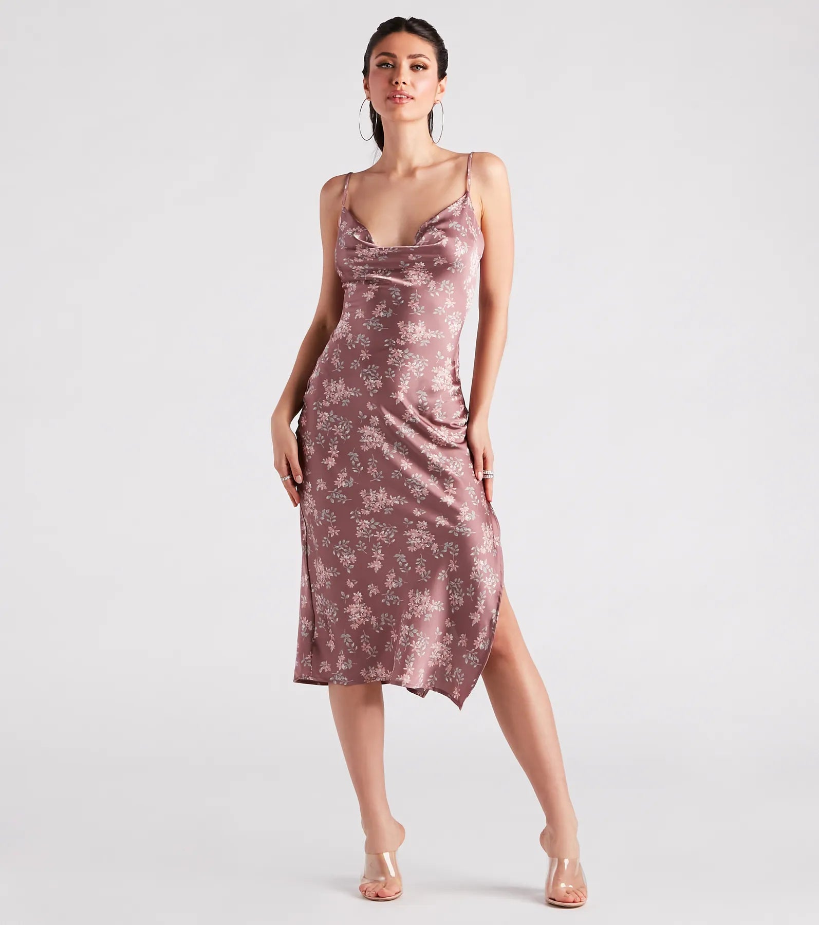Dreamy In Floral Satin Midi Dress Rugged Women's Outdoor 