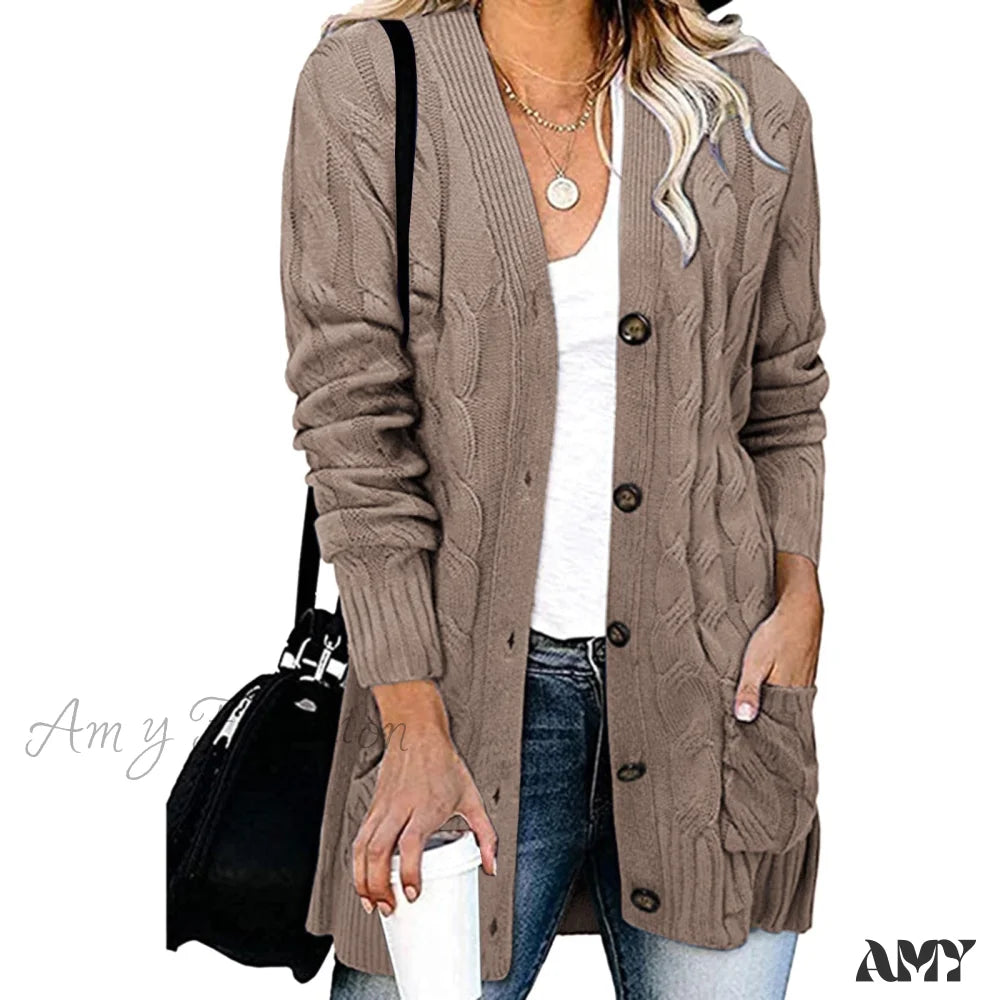 Amy Fashion - Autumn Solid Color Knitted Cardigan Cardigans Bohemian Women's Free