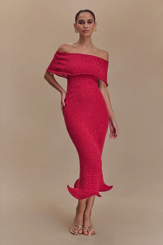 Molly Off Shoulder Knit Midi Dress - Raspberry Sleek Women's 