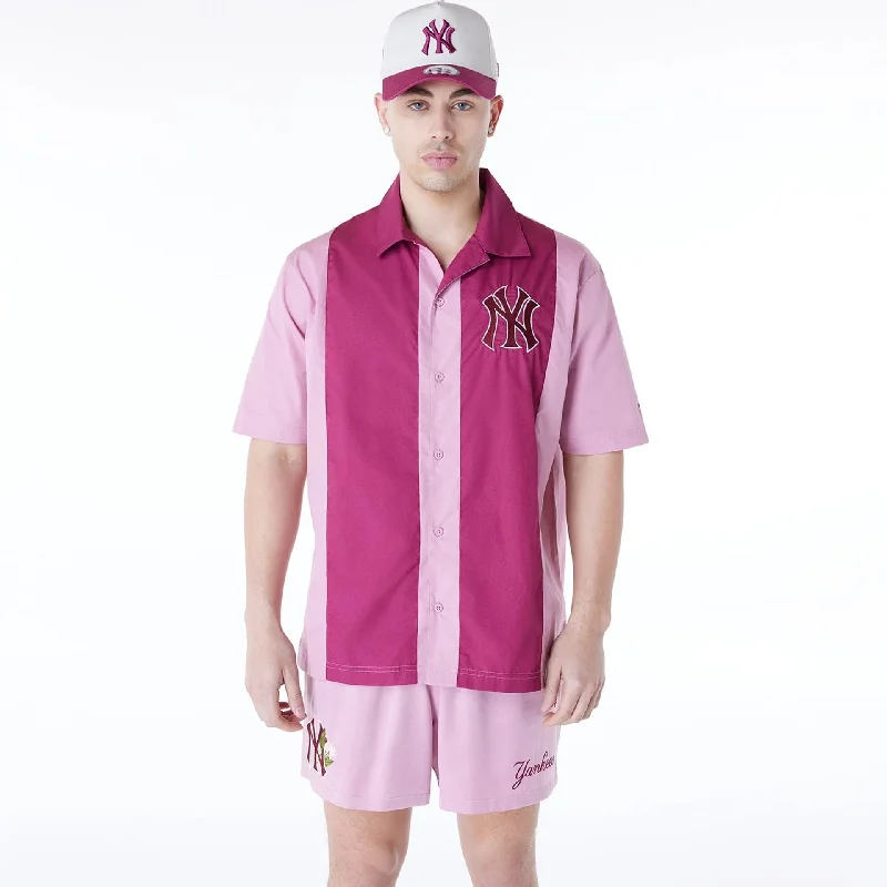 New York Yankees Stripe Revere Dark Pink Short Sleeve Shirt French
