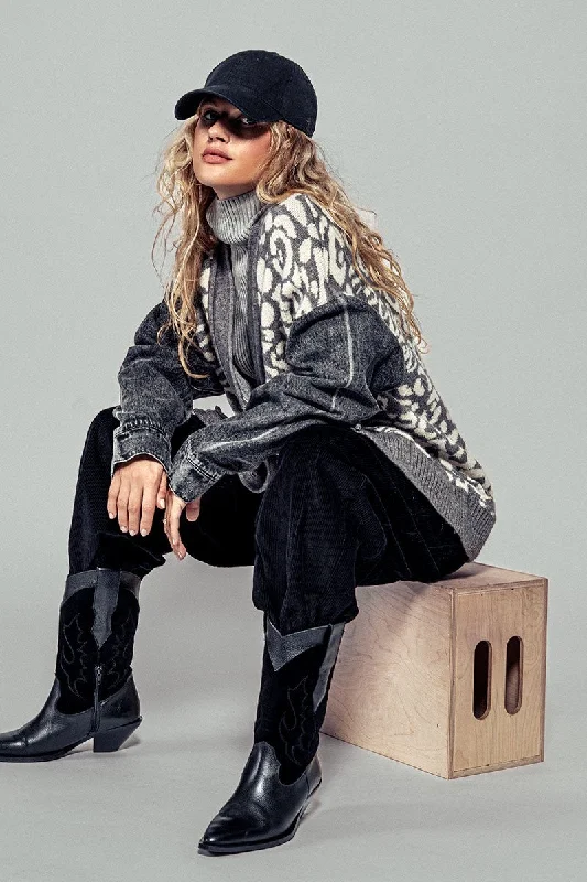 Isabella Leopard Denim Contrast Cardigan French
