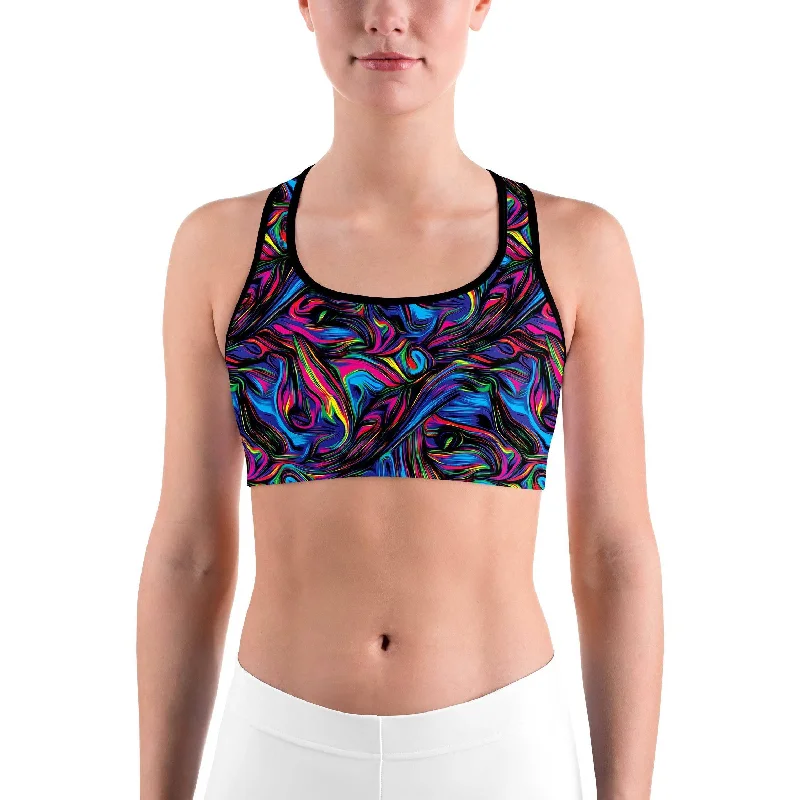 Psychedelic Neon Paint Sports Bra