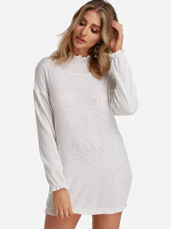 Wholesale White Long Sleeve Plain Bodycon Hem Mini Dress Sustainable Organic